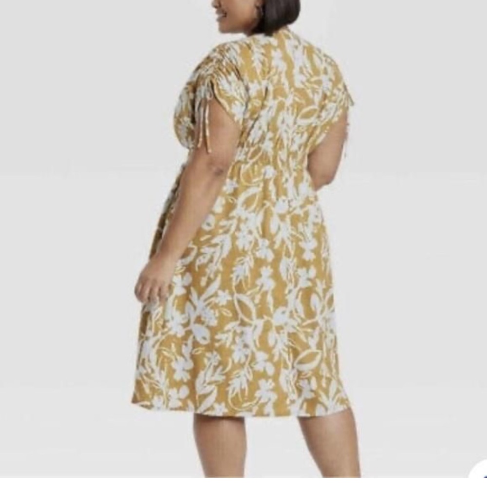Ava & Viv dress Floral V-Neck mustard blue capped sleeve cotton midi 2x